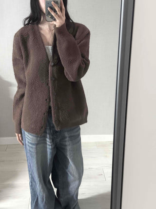 V-neck Snap Button Knit Cardigan