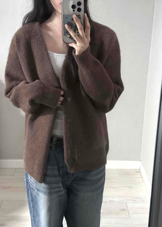 V-neck Snap Button Knit Cardigan