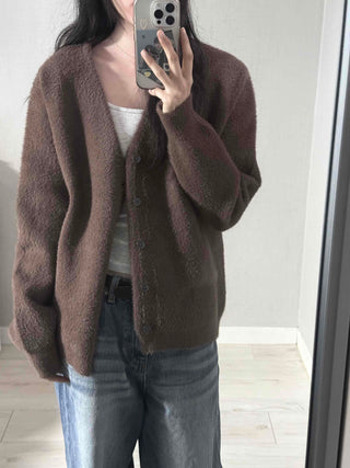 V-neck Snap Button Knit Cardigan