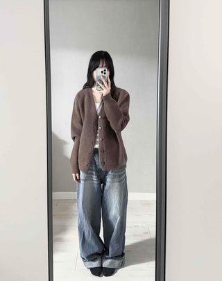 V-neck Snap Button Knit Cardigan