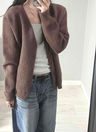 V-neck Snap Button Knit Cardigan