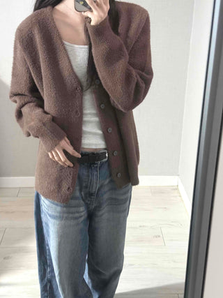 V-neck Snap Button Knit Cardigan