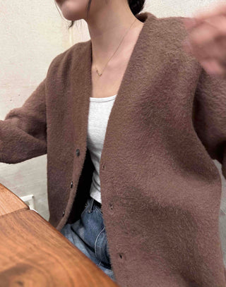 V-neck Snap Button Knit Cardigan