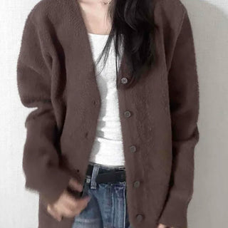 V-neck Snap Button Knit Cardigan