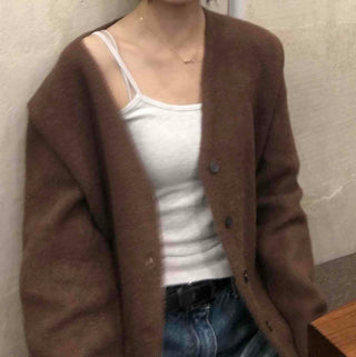 V-neck Snap Button Knit Cardigan