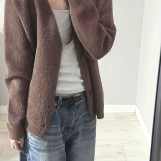 V-neck Snap Button Knit Cardigan