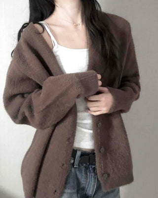 V-neck Snap Button Knit Cardigan