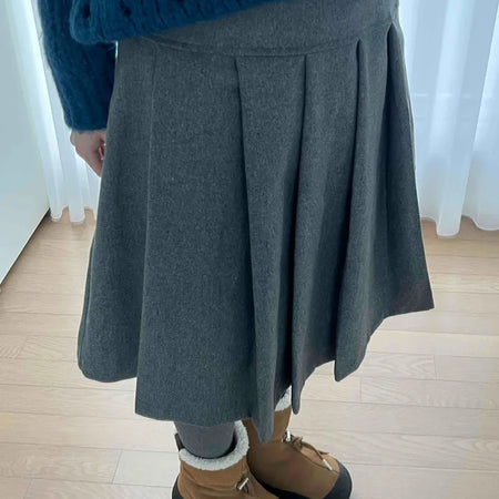 Wool Pleated High-Waisted Midi Skirt