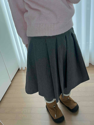 Wool Pleated High-Waisted Midi Skirt