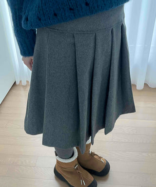 Wool Pleated High-Waisted Midi Skirt