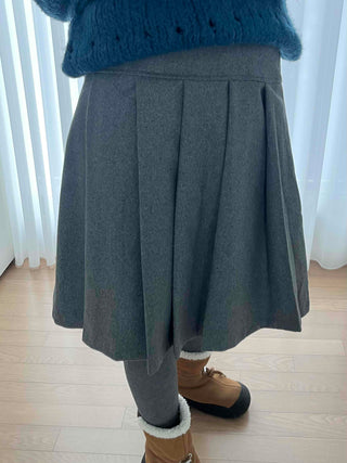 Wool Pleated High-Waisted Midi Skirt