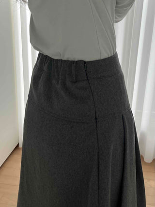 Wool Pleated High-Waisted Midi Skirt