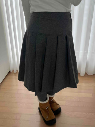 Wool Pleated High-Waisted Midi Skirt