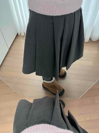 Wool Pleated High-Waisted Midi Skirt