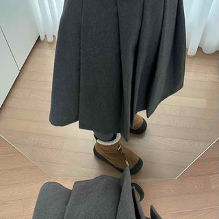 Wool Pleated High-Waisted Midi Skirt