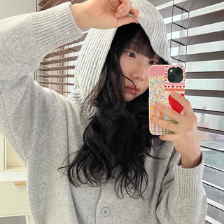 Simple High-Neck Hooded Knit Cardigan