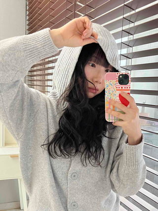 Simple High-Neck Hooded Knit Cardigan