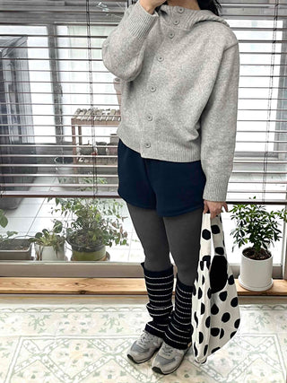 Simple High-Neck Hooded Knit Cardigan