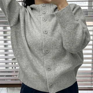 Simple High-Neck Hooded Knit Cardigan