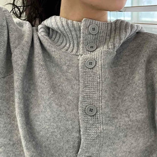 Simple High-Neck Hooded Knit Cardigan