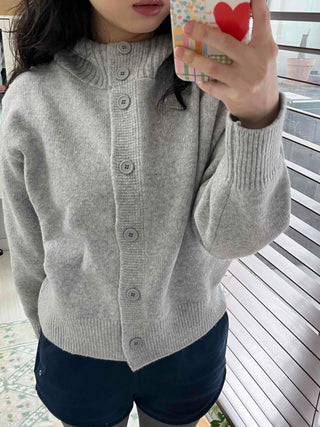 Simple High-Neck Hooded Knit Cardigan