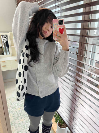 Simple High-Neck Hooded Knit Cardigan