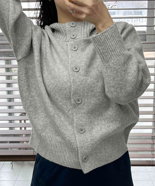 Simple High-Neck Hooded Knit Cardigan