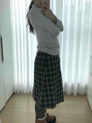 Asymmetrical Check Flare Midi Skirt