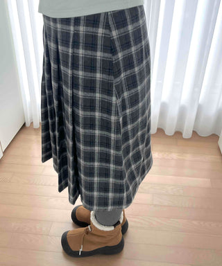 Asymmetrical Check Flare Midi Skirt