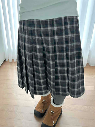 Asymmetrical Check Flare Midi Skirt