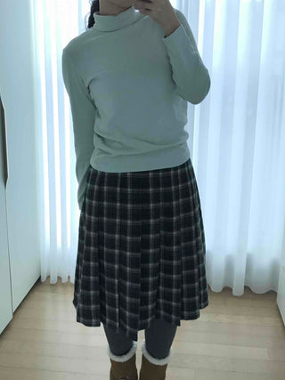 Asymmetrical Check Flare Midi Skirt
