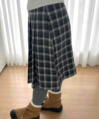 Asymmetrical Check Flare Midi Skirt