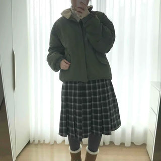Asymmetrical Check Flare Midi Skirt
