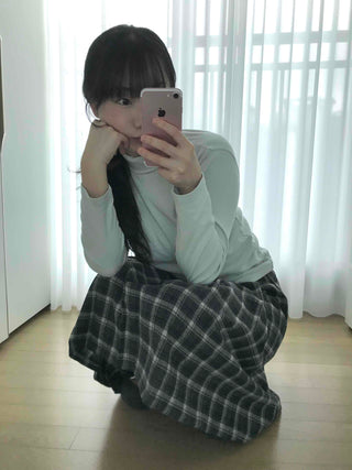 Asymmetrical Check Flare Midi Skirt