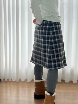 Asymmetrical Check Flare Midi Skirt