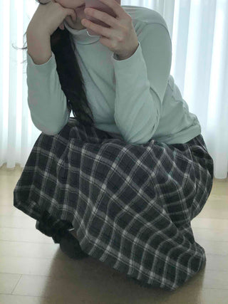 Asymmetrical Check Flare Midi Skirt