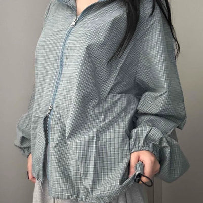 Grid Check Zip-up Windbreaker