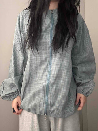 Grid Check Zip-up Windbreaker