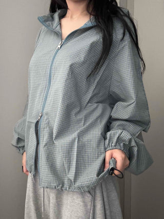 Grid Check Zip-up Windbreaker