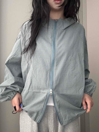 Grid Check Zip-up Windbreaker