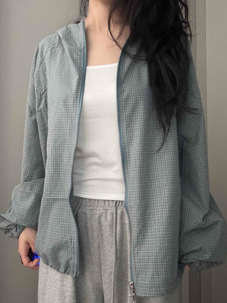 Grid Check Zip-up Windbreaker