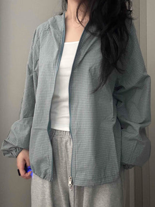 Grid Check Zip-up Windbreaker