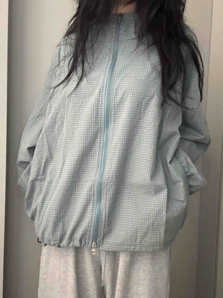 Grid Check Zip-up Windbreaker