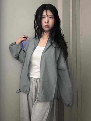 Grid Check Zip-up Windbreaker