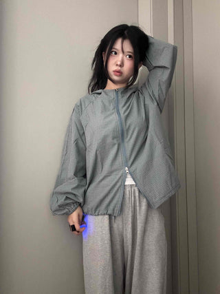 Grid Check Zip-up Windbreaker