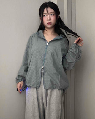 Grid Check Zip-up Windbreaker