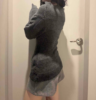 Slim Fit Double Button V-Neck Off-Shoulder Knit