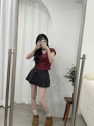 Striped Print Crop Choker Short Sleeve Tee