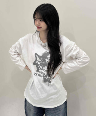 Vintage Lettering Graphic Loose Fit Round Long Sleeve Tee