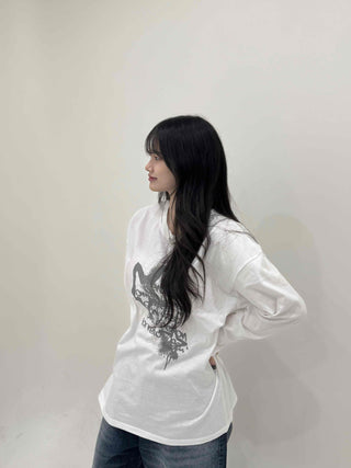 Vintage Lettering Graphic Loose Fit Round Long Sleeve Tee